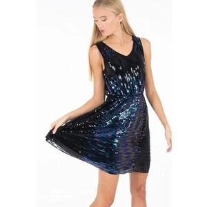 Boutique Molly Bracken Black & Blue Sequin Fit & Flare Mini Dress XS